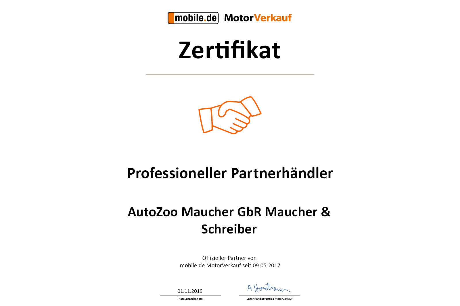 AutoZoo-Maucher GbR Wir wurden zertifiziert.